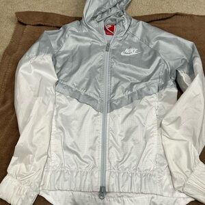 Nike Metallic Silver and White Hooded Jacket
